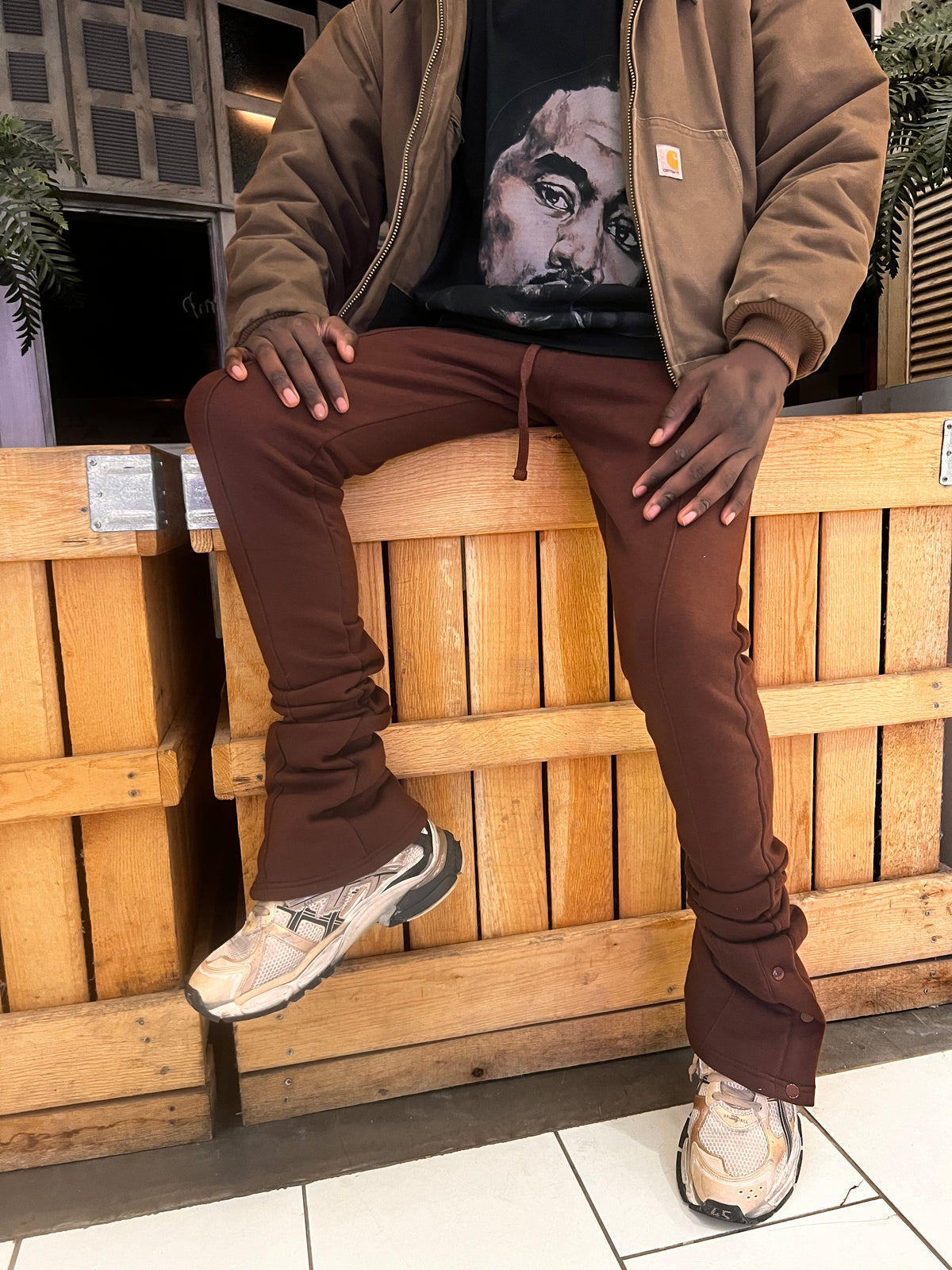Brown Stacked Joggers