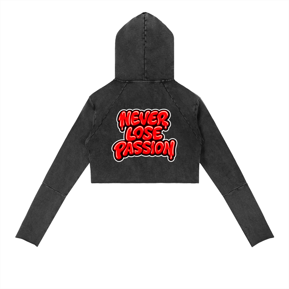 Vintage-Washed Raw-Edge Cropped Hoodie