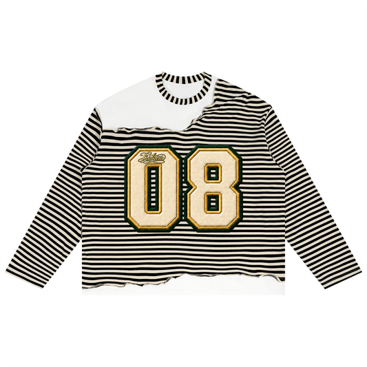 0877  Striped Panel Boxy Long Sleeve T-Shirt
