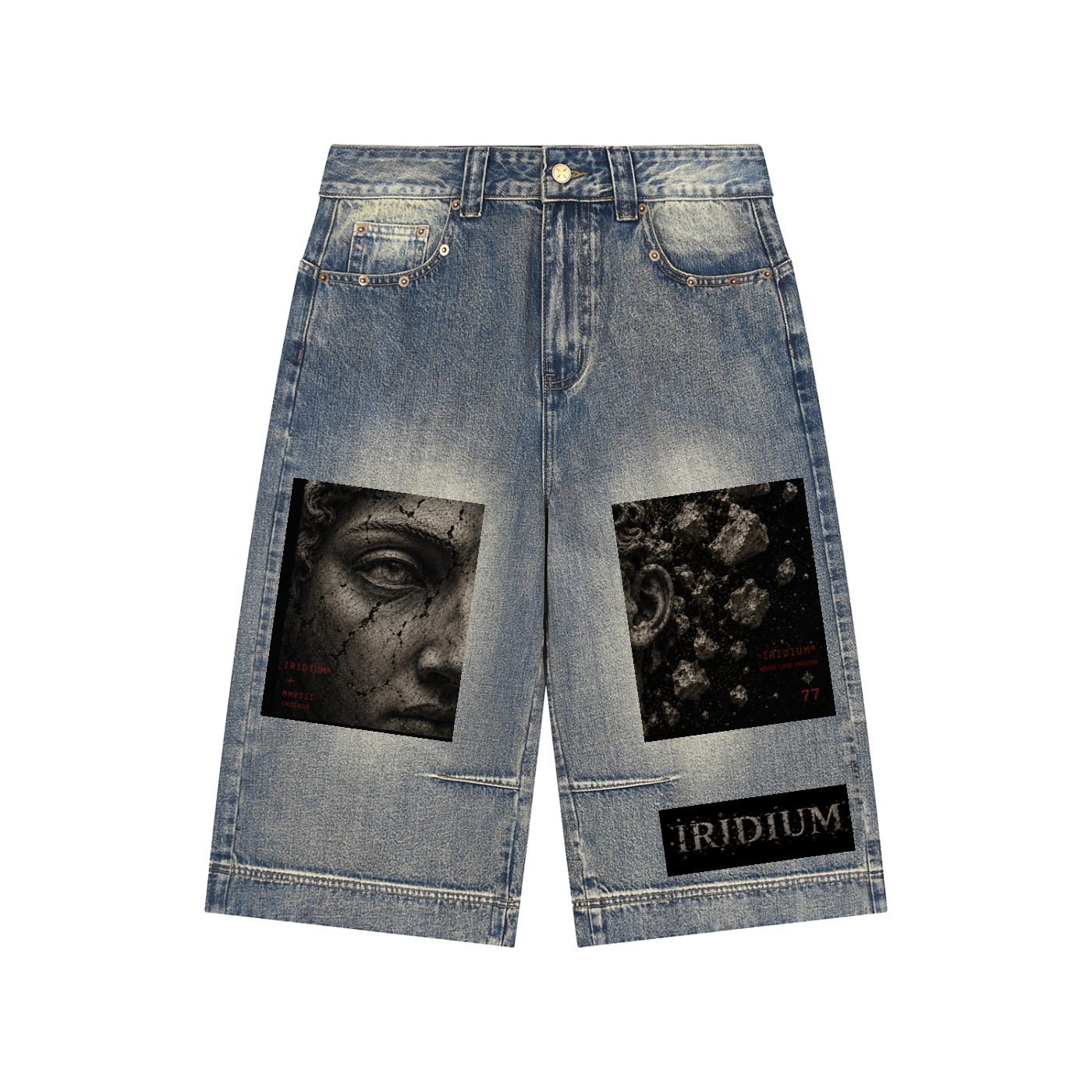 Greek Vintage Wash Baggy Denim Shorts