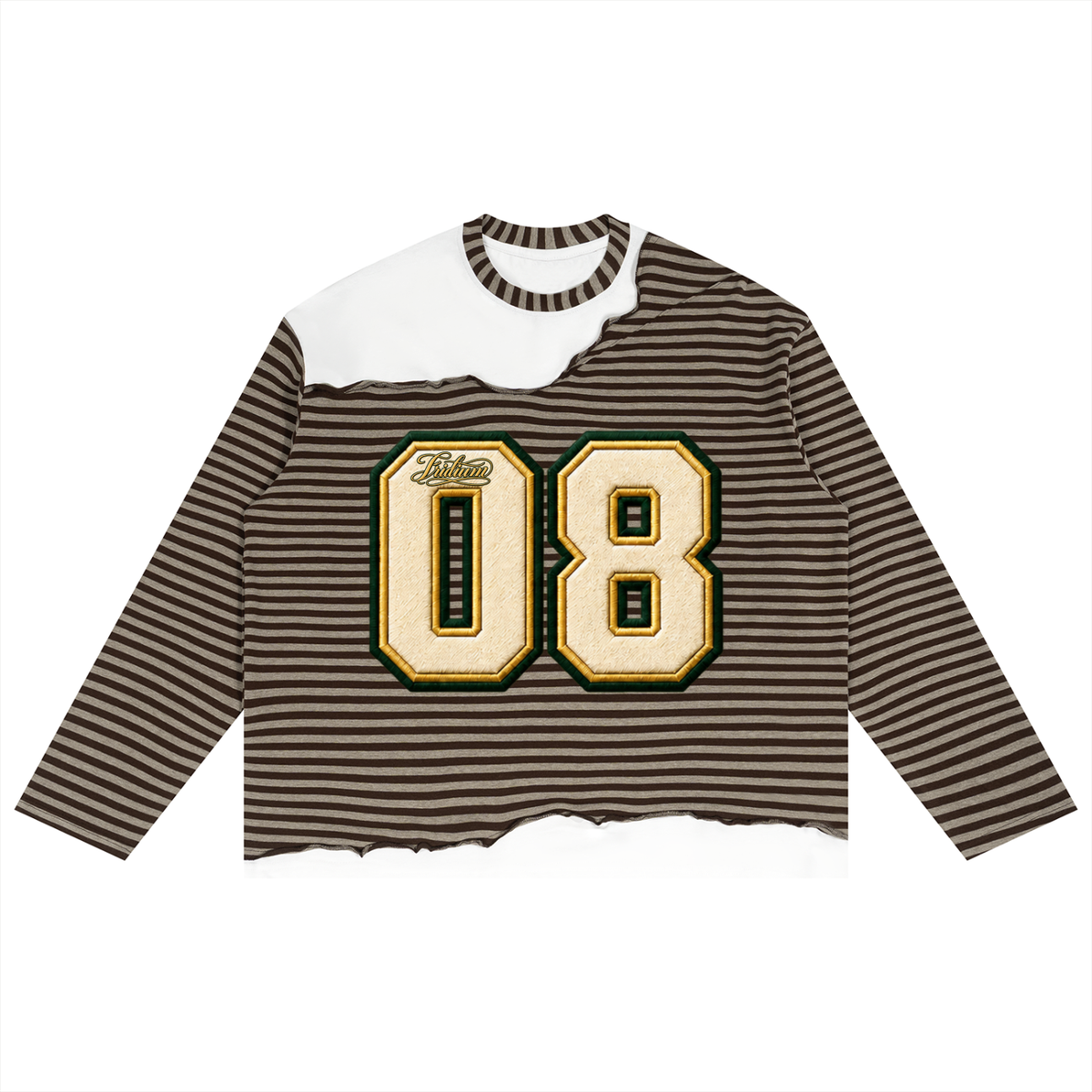 0877  Striped Panel Boxy Long Sleeve T-Shirt