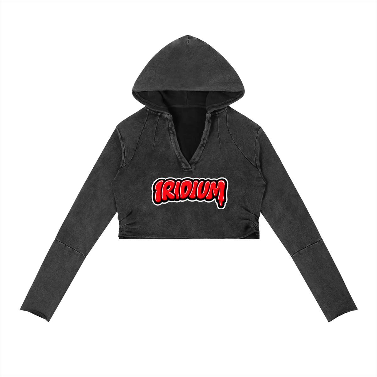 Vintage-Washed Raw-Edge Cropped Hoodie