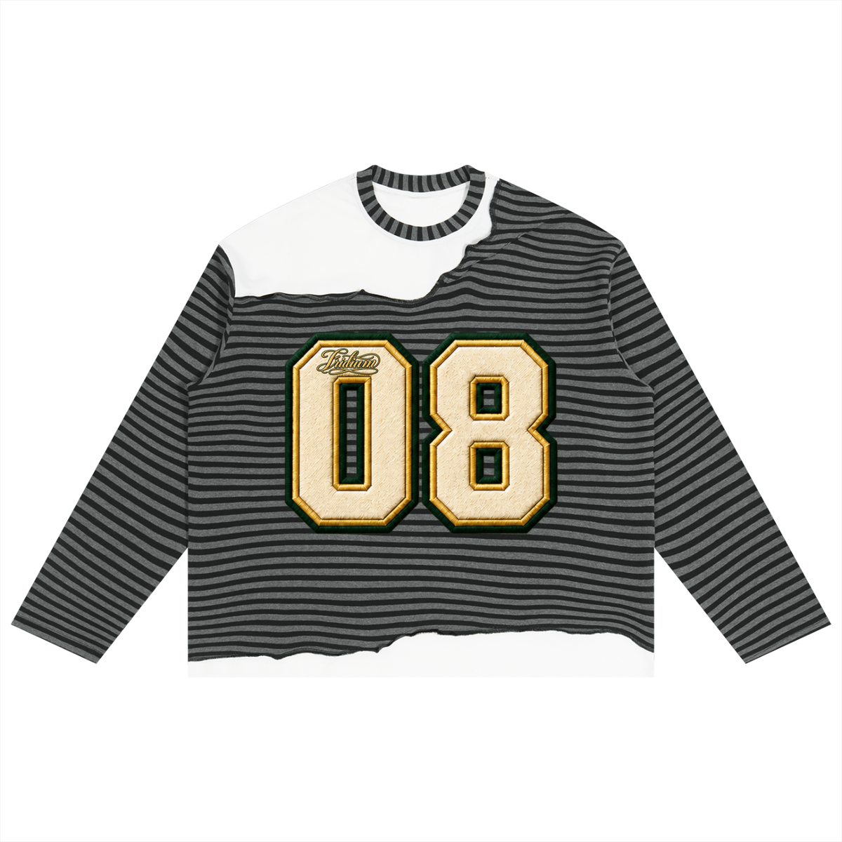 0877  Striped Panel Boxy Long Sleeve T-Shirt