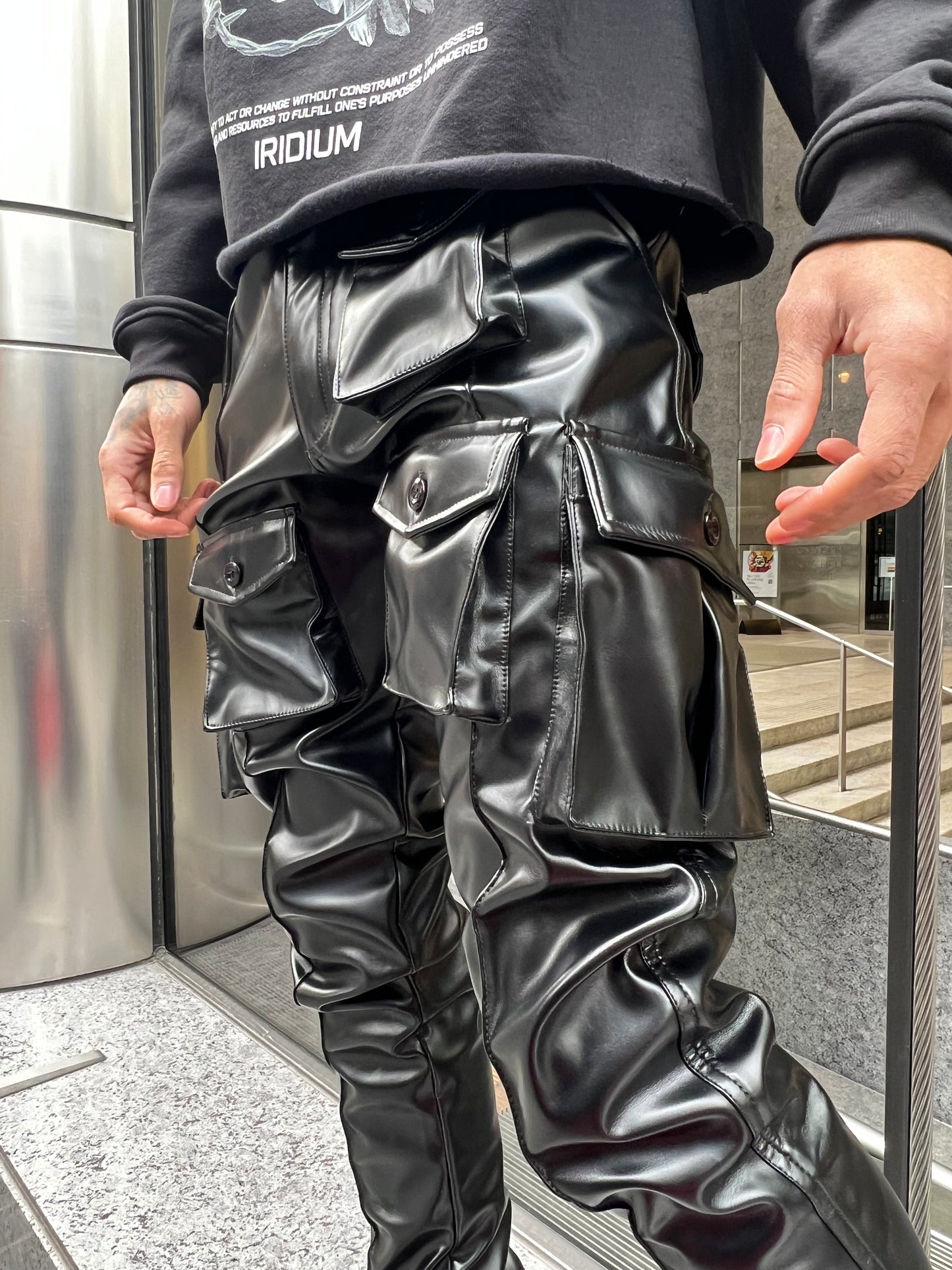 Vegan Leather Stacked Cargo Pants