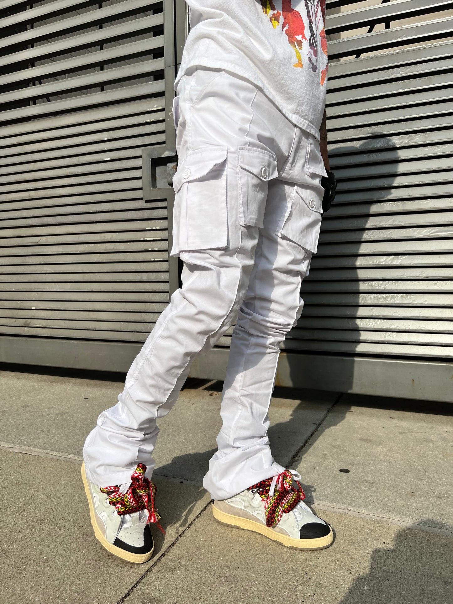 White Stacked Cargo Pants
