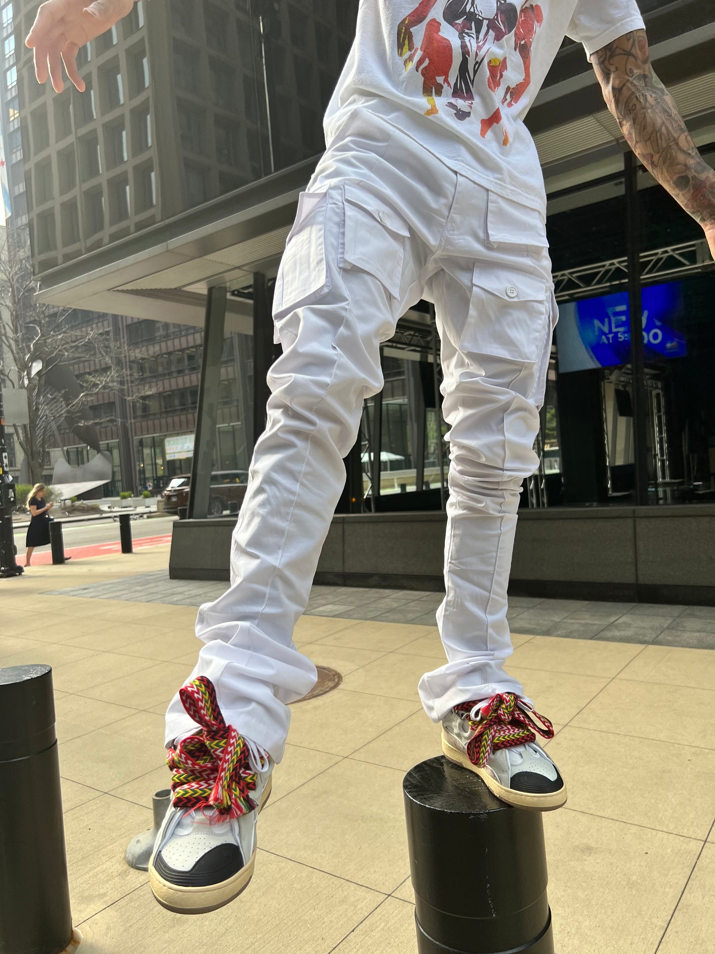 White Stacked Cargo Pants