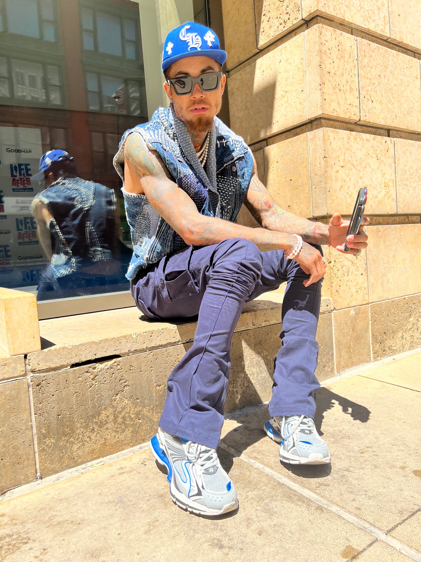 Navy Blue Stacked Cargo Pants