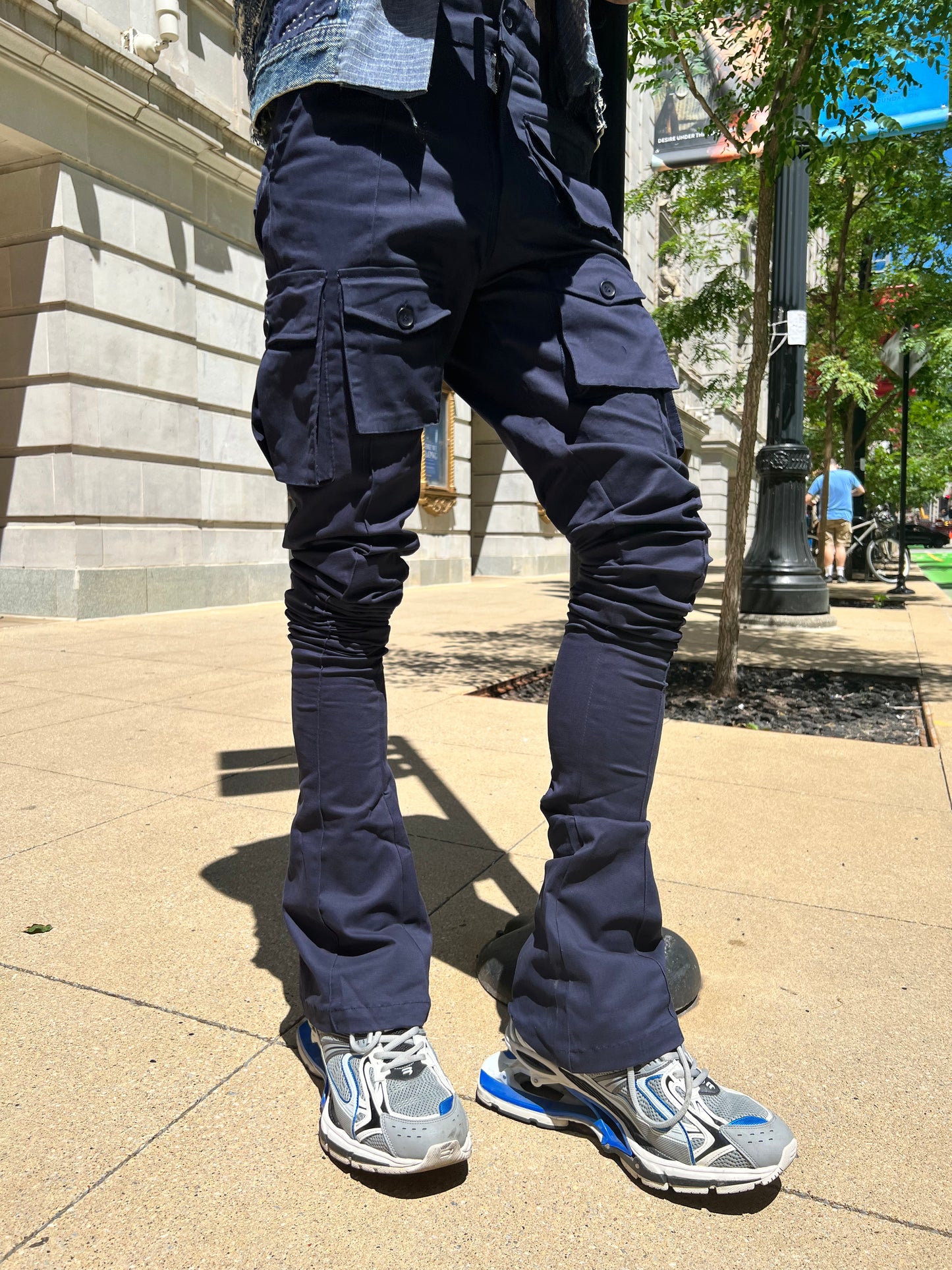 Navy Blue Stacked Cargo Pants