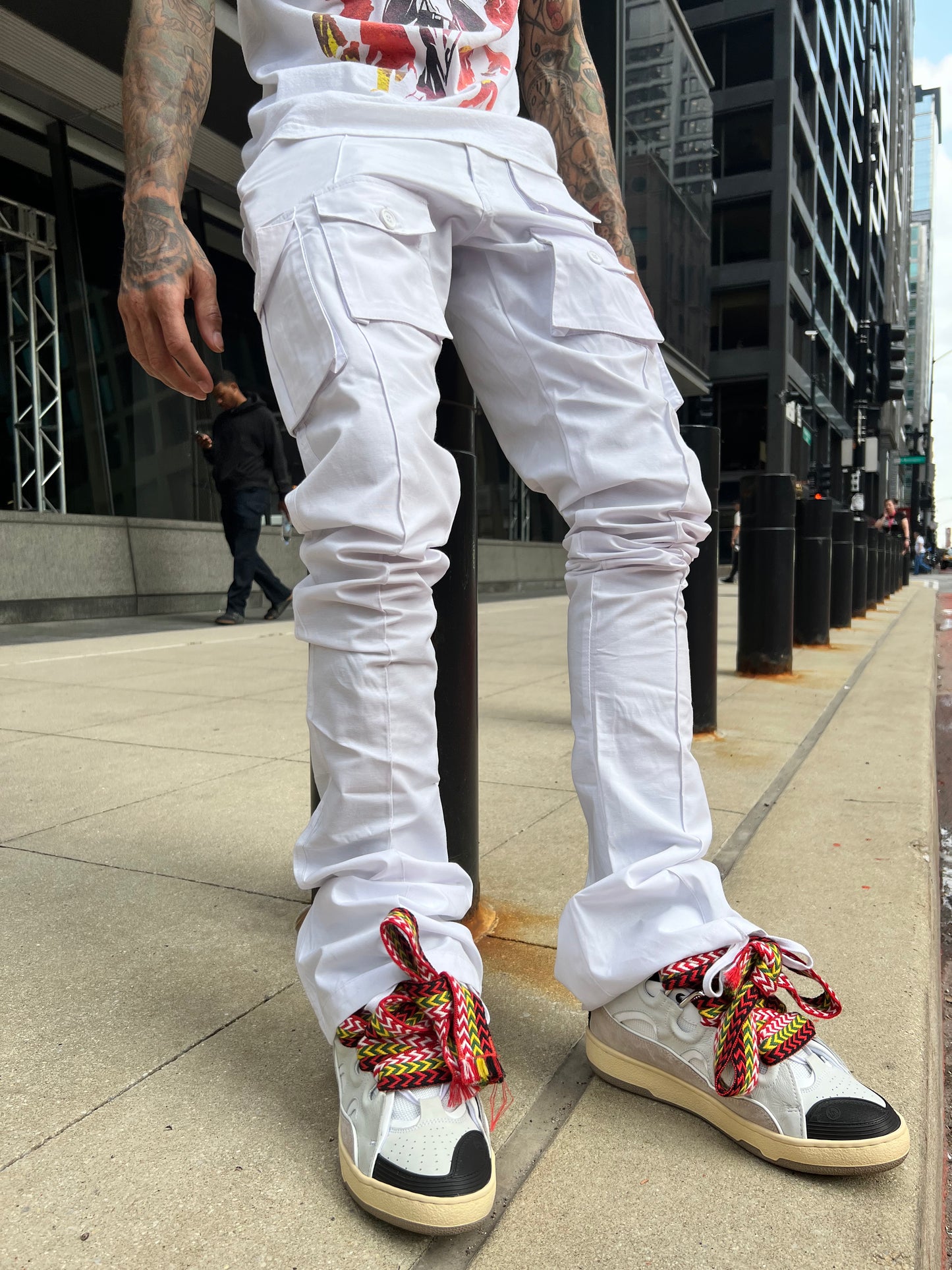 White Stacked Cargo Pants